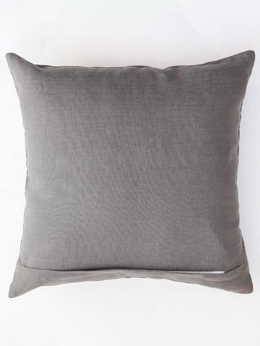 Embroidered Cushion Cover Cotton Linen Striped Dark Grey - 16" X 16"