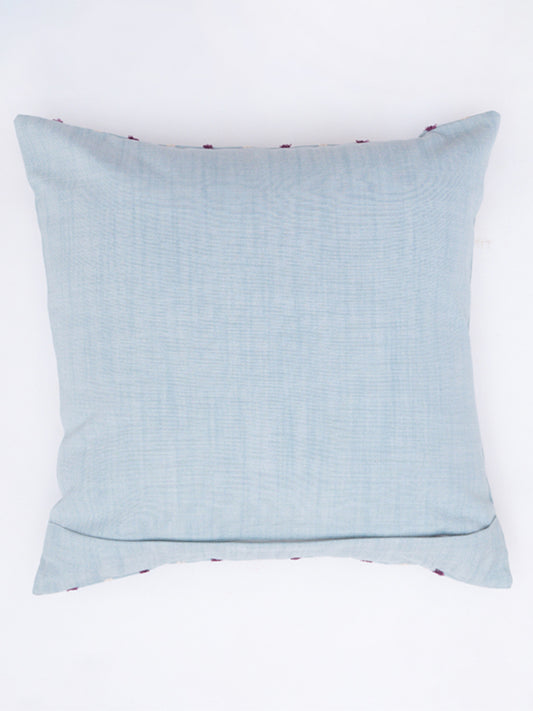 Embroidered Cushion Cover Cotton Blend Striped Light Blue - 16"X16"