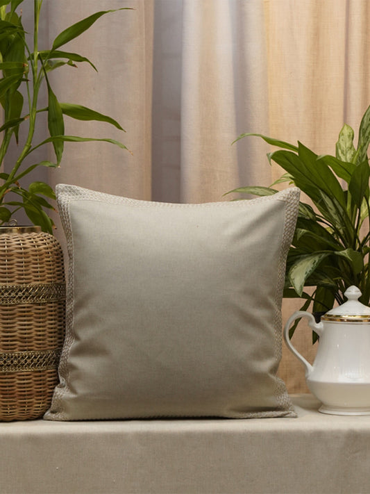 Embroidered Cushion Cover Polyester Blend Beige - 16" X 16"