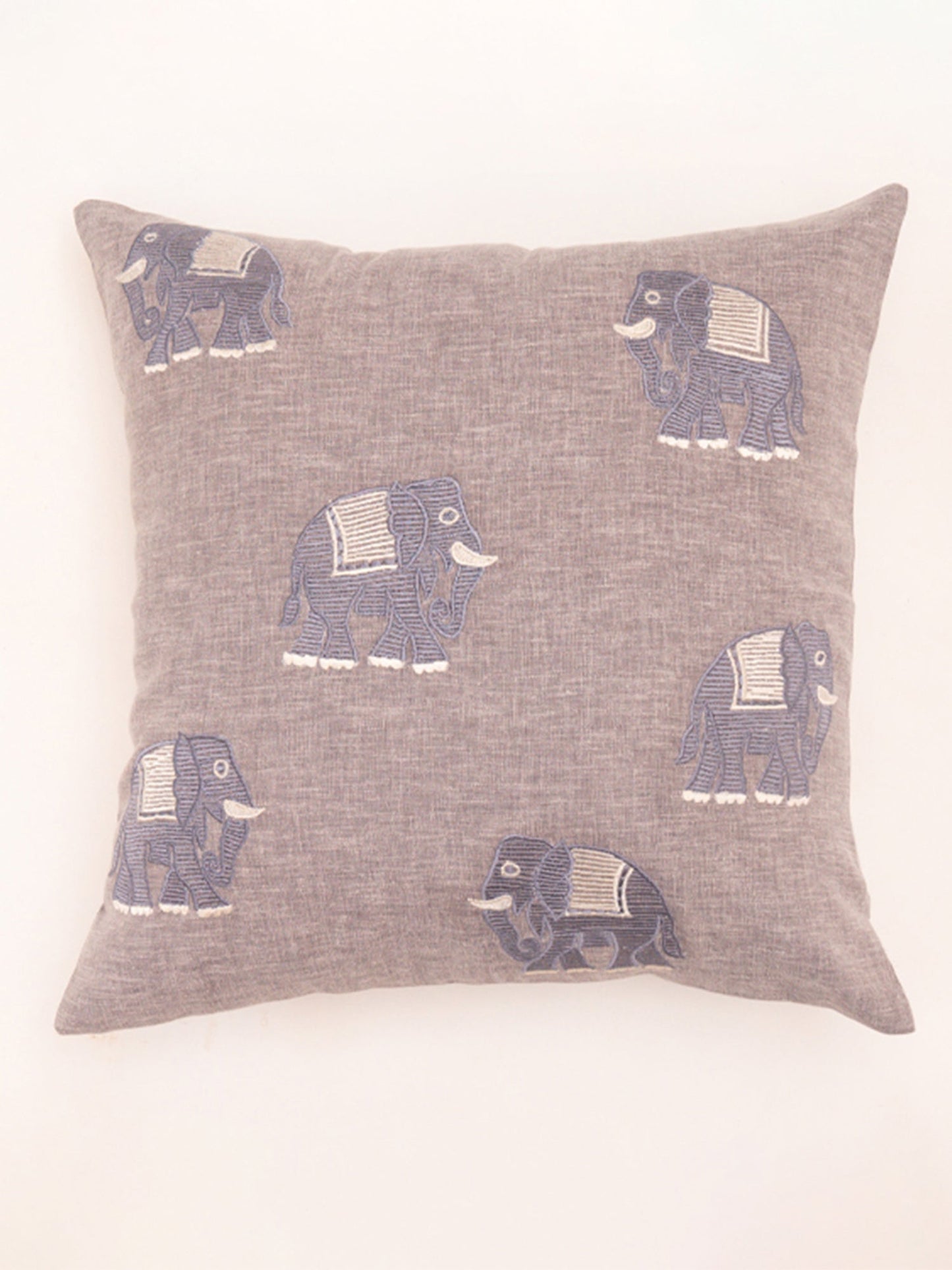 Embroidered Cushion Cover Cotton Blend Grey - 16" X 16"