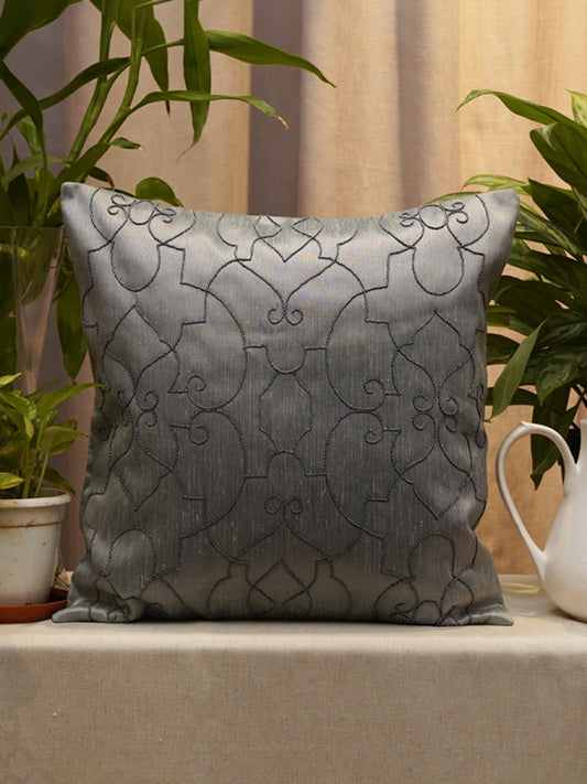 Embroidered Cushion Cover Polyester Blend Digital Printed Grey - 16" X 16"