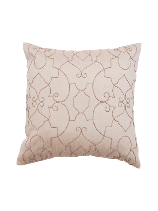 Embroidered Cushion Cover Beige Peach - 16" X 16"