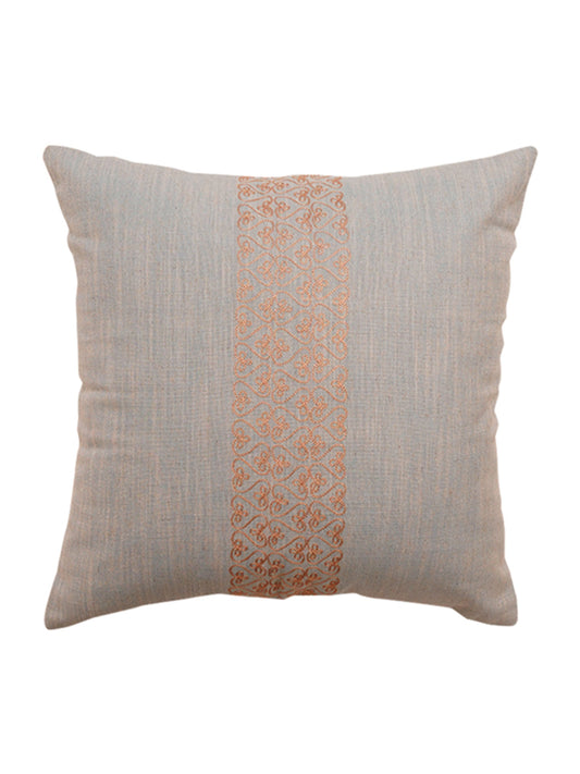 Cushion Cover Embroidered Cotton Blend Light Grey - 16" X 16"