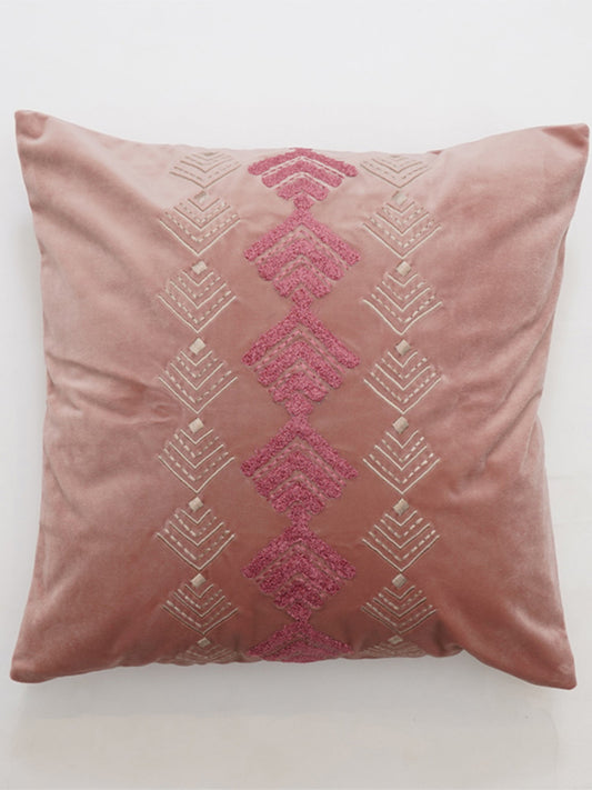 Embroidered Cushion Cover Velvet Peach Brown - 16" X 16"