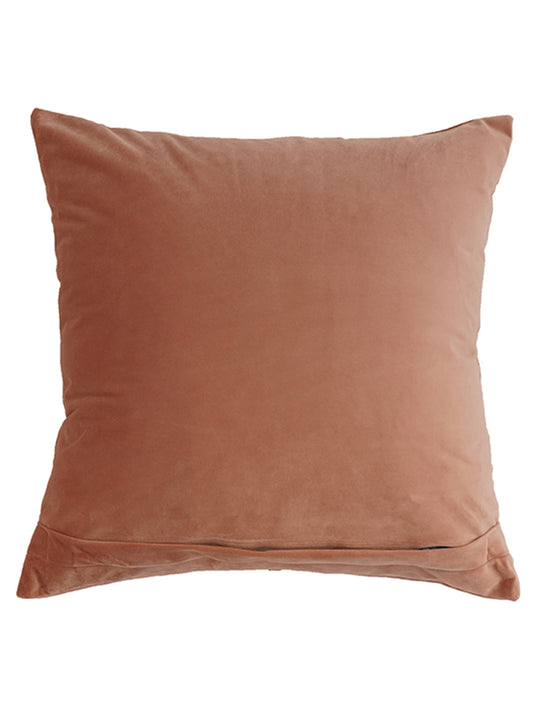 Embroidered Cushion Cover Velvet Peach Brown - 16" X 16"