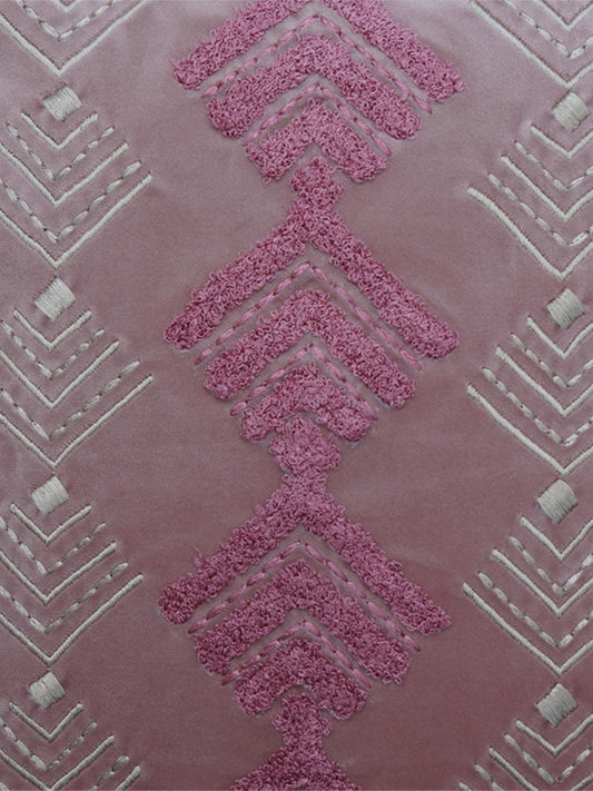 Embroidered Cushion Cover Velvet Peach Brown - 16" X 16"