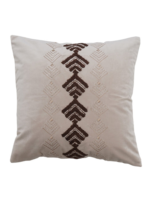 Embroidered Cushion Cover Velvet Off White - 16" X 16"
