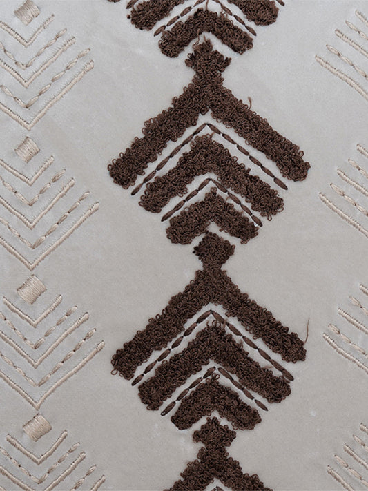 Embroidered Cushion Cover Velvet Off White - 16" X 16"