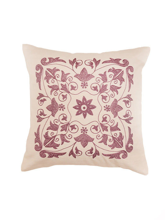 Embroidered Cushion Cover Cotton Off White - 16"x16"
