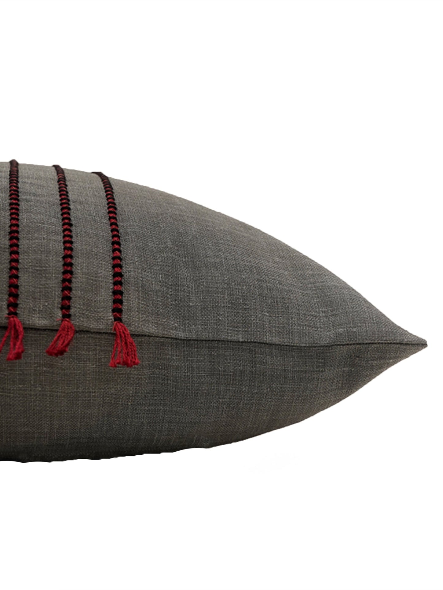 Embroidered Cushion Cover Cotton Blend Dark Grey - 16" X 16"