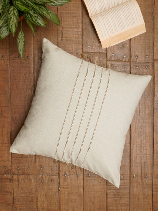 Embroidered Cushion Cover Cotton Blend Dark Grey - 16" X 16"