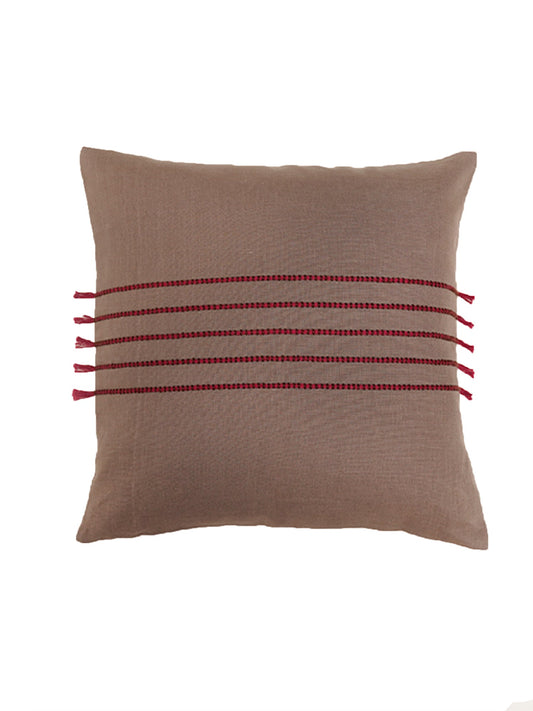 Embroidered Cushion Cover Cotton Blend Brown- 16"x16"