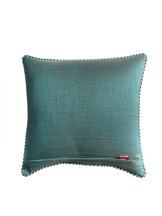 Printed Reindeer Cushion Cover with Antique Gold Embroidery and Cord Piping Cotton Blend Multi - 16" x 16"