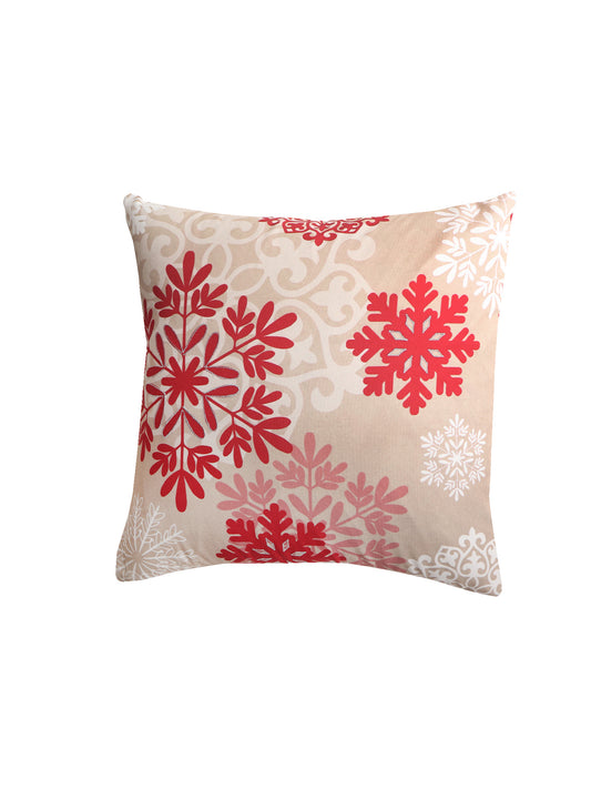 Printed Cushion Cover with Silver Zari Highlights Cotton Blend Rust - 16" x 16"