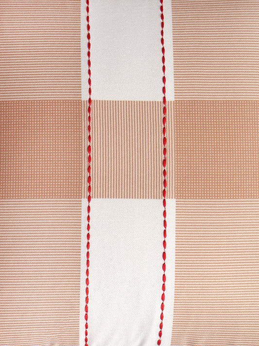 Plaid Checks Cushion Cover with Chawal Taka Poly Canvas Beige/Red - 16" x 16"