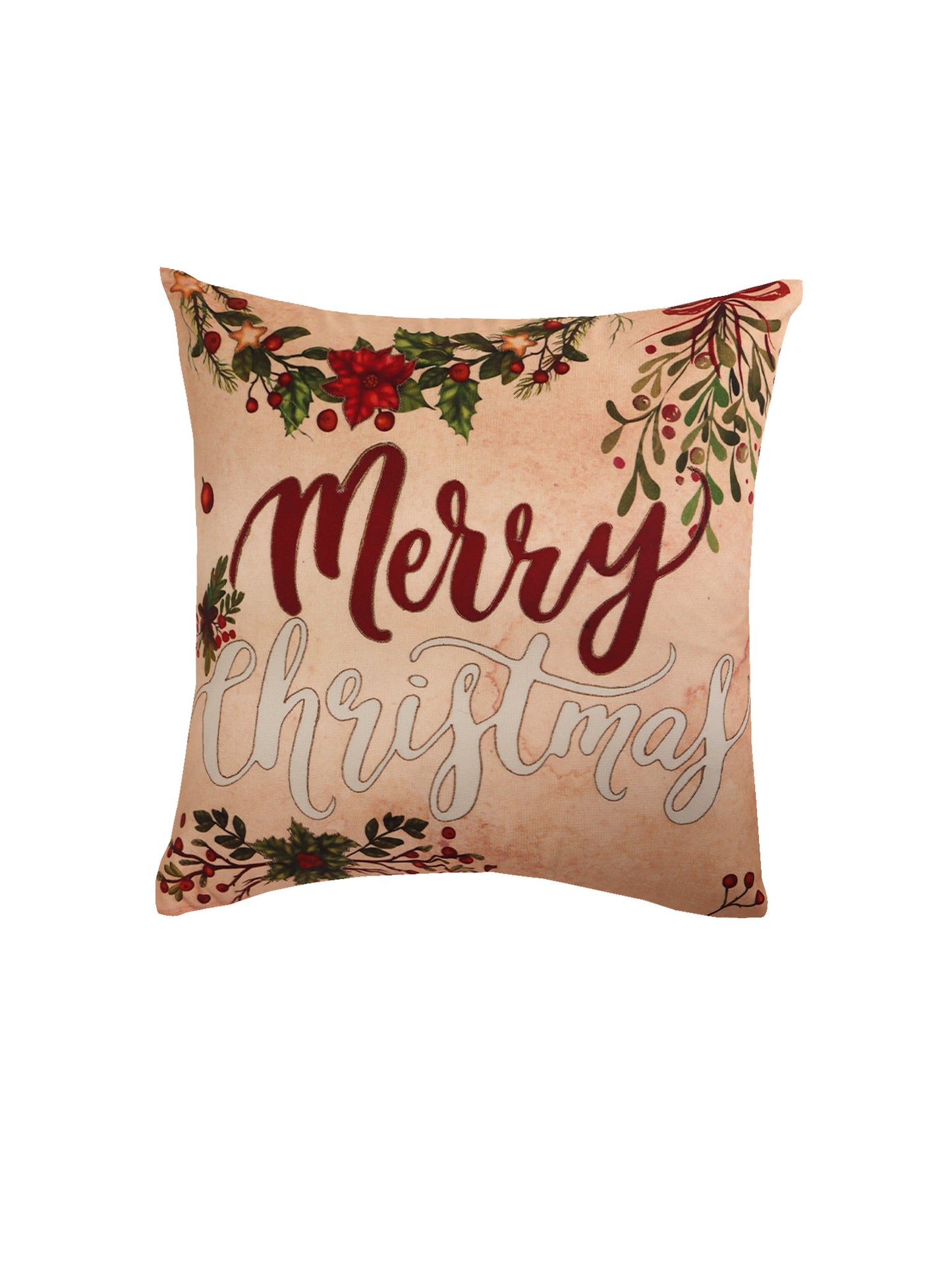 Printed and Antique golden Embroidery Cushion Cover Cotton Polyester Beige - 16" x 16"