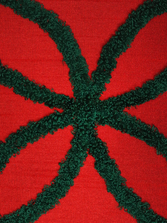 Embroidered Cushion Cover Cotton Blend Red Green - 16" x 16"