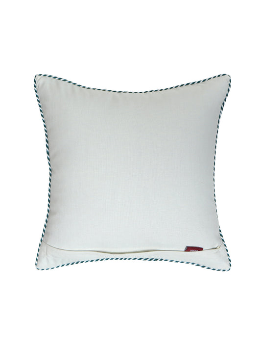 Embroidered & Printed Cushion Cover with Cord Piping Floral Cotton Blend Multi - 16" x 16"