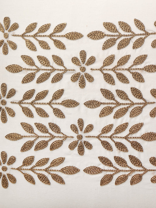 Hand Embroidered Cushion Cover Floral Beige - 16" x 16"