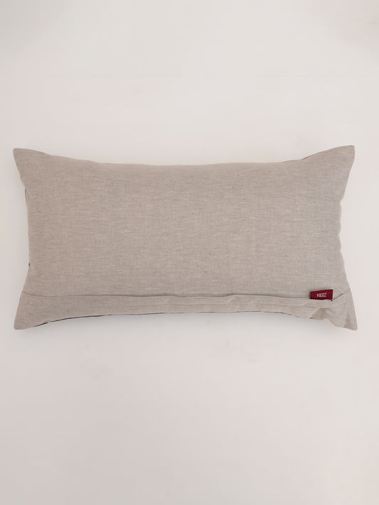 Cushion Cover Cotton Blend Patchwork with Embroidery Grey - 12" X 22"