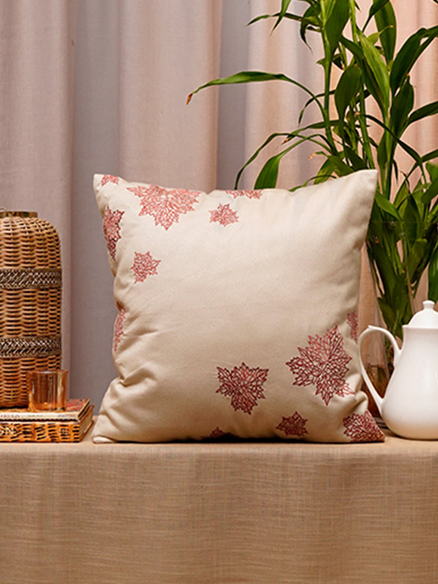 Cushion Cover Cotton Blend Embroidered Grey - 18" X 18"