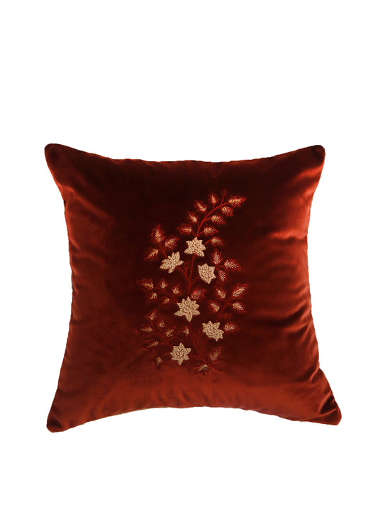 Cushion Cover Embroidered Flower Velvet Multi - 16"x16"