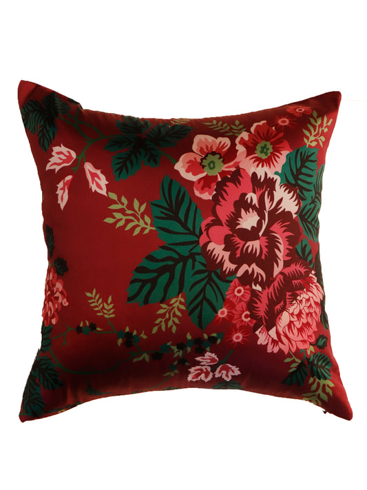 Printed Cushion Cover Polyster Maroon Green - 16"x16"
