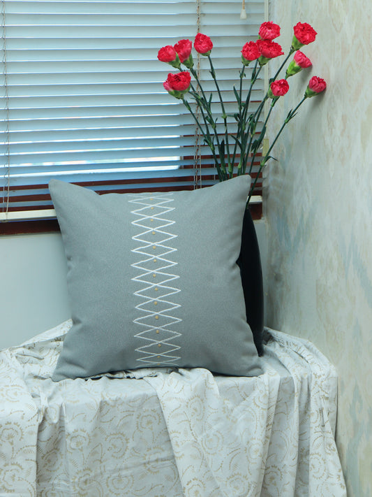 Embroidered Cushion Cover Zigzag Grey - 16" X 16"