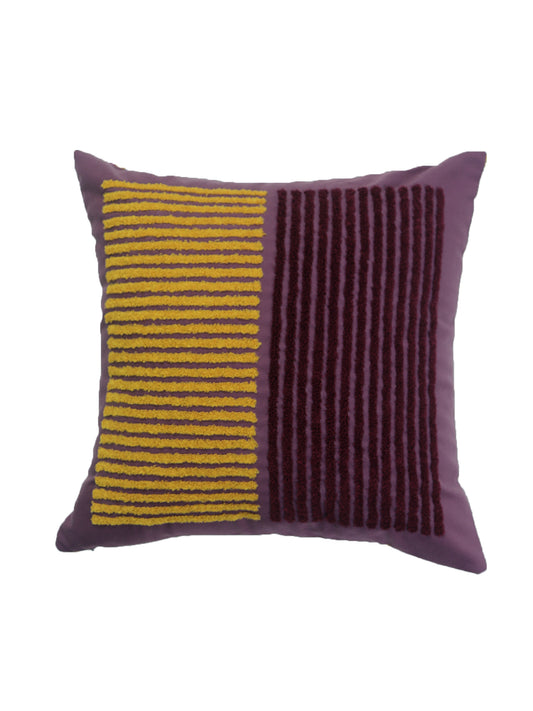 Cushion Cover Cotton Blend With Towel Embroidery Purple - 16"X16"