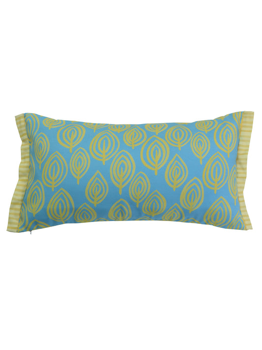 Cushion Cover Poly Canvas Digital print With Frayed Edges Blue Yellow - 12"X22"