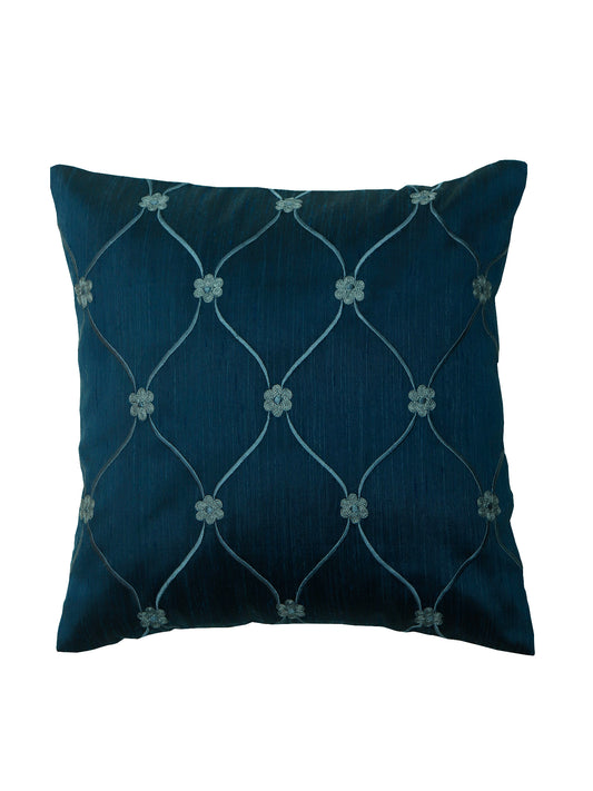 Embroidered Cushion Cover Polyester Blue - 12" X 12"