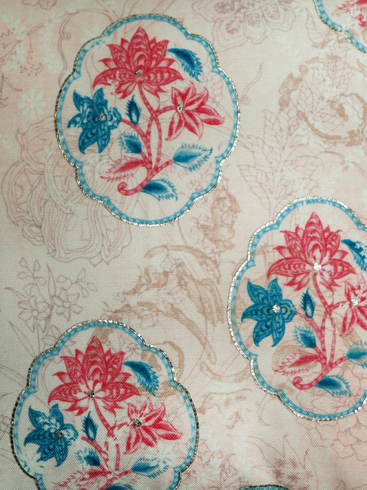 Printed Cushion Cover Polyester with Embroidery Handiwork Floral - 16" X 16"
