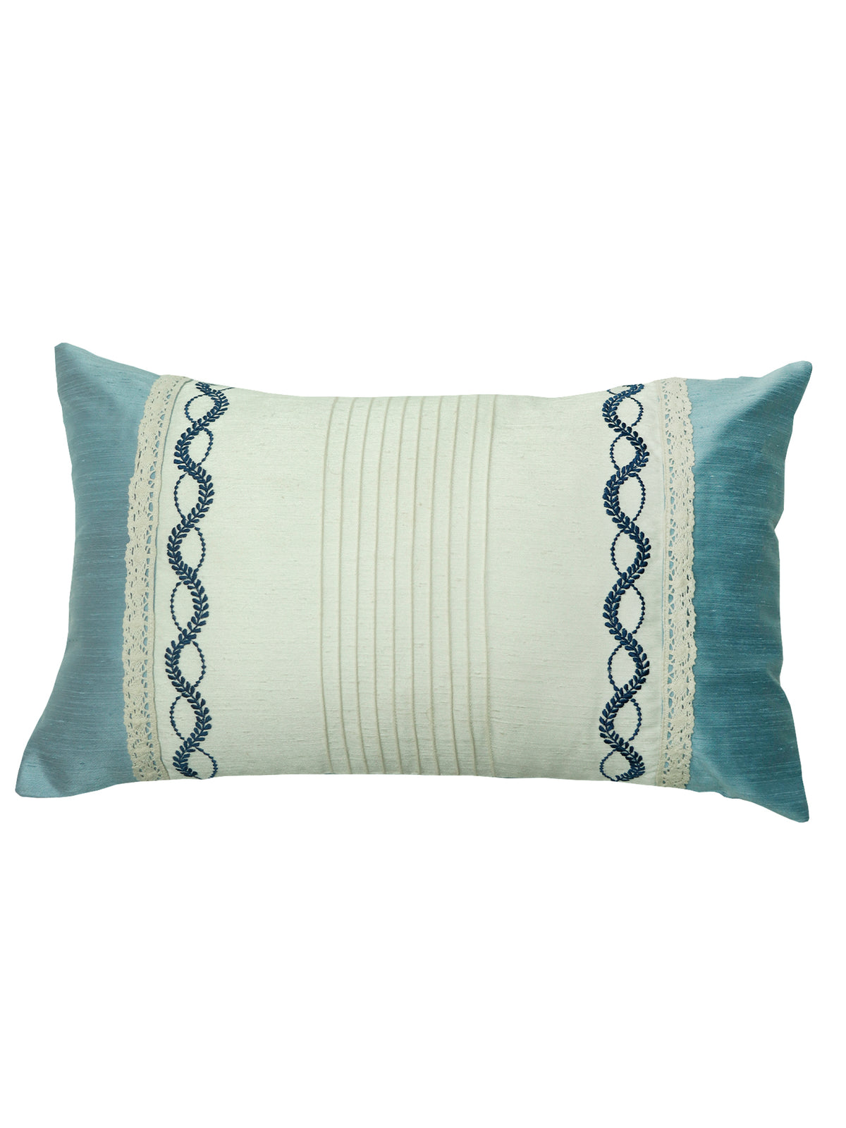 Technique Cushion Cover Polyester Patchwork with Pintuck and Embroidery Aqua Beige - 12" X 20"