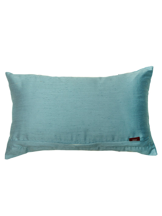 Technique Cushion Cover Polyester Patchwork with Pintuck and Embroidery Aqua Beige - 12" X 20"