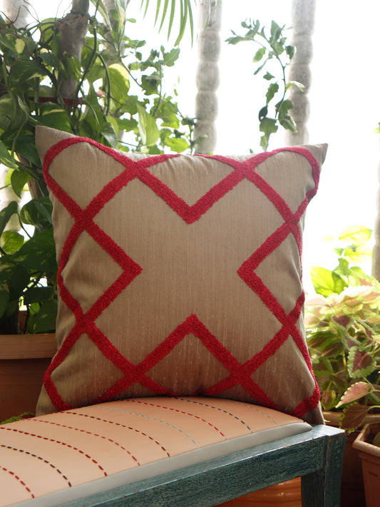 Cushion Cover Towel Embroidered Bohemian Polyester Blend Grey - 16" X 16"