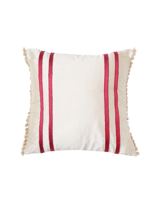 Cushion Cover Polyester Blend Tassles with Embroidery Offwhite - 16" x 16"