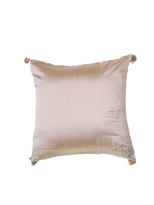 Cushion Cover Polyester Embroidery with Tassels Off White - 16" x 16"
