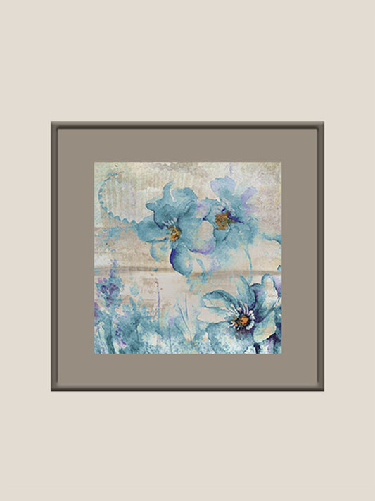 Aqua Floral Printed Wall Art 16" X 16"
