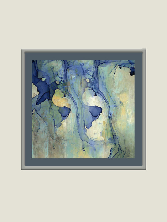 Printed and Hand Embroidered Cerulean Wall Art 24" X 24"