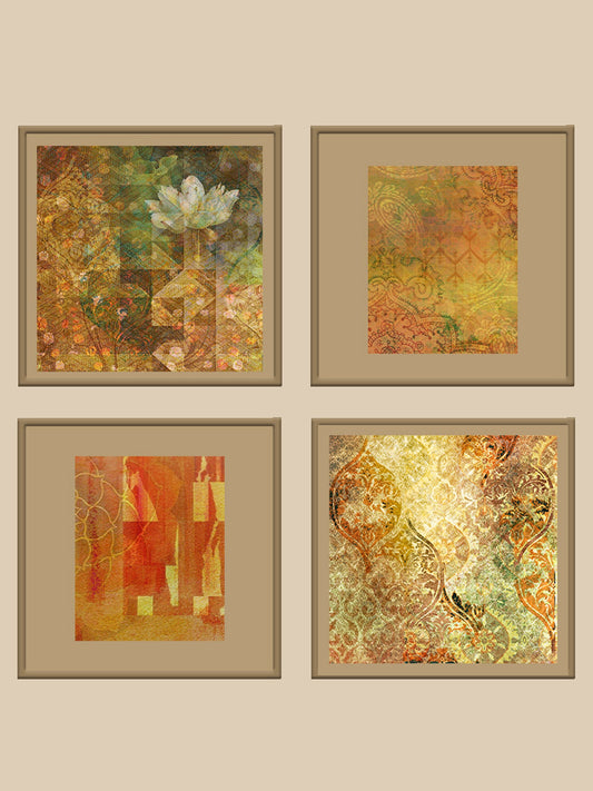 Wall Art Cluster Canvas Orange Blossoms Highlighted with Hand Embroidery - 16" X 16"