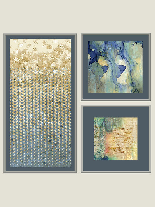 Wall Art Cluster Canvas Cerulean Streams Highlighted with Hand Embroidery