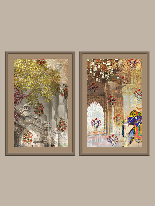 Wall Art Cluster Canvas Indian Ethnic Highlighted with Hand Embroidery