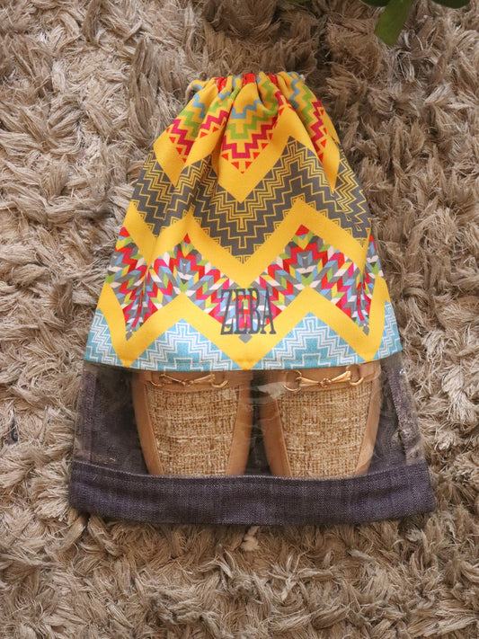 Shoe Bag with See Throught Patch Digital Print Poly Canvas - 10" X 13"