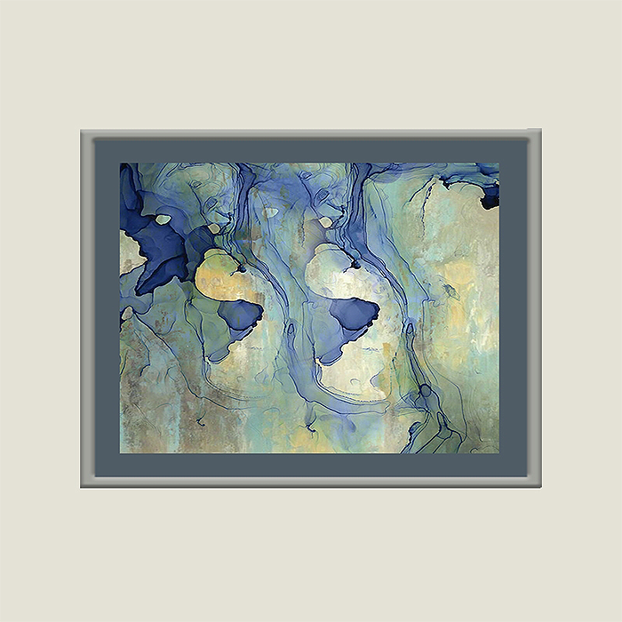 Wall Art Cluster Canvas Cerulean Streams Highlighted with Hand Embroidery
