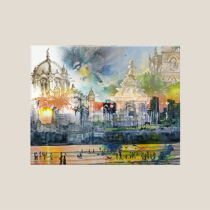 Wall Art Cluster Canvas Reflections of Bombay Highlighted with Hand Embroidery