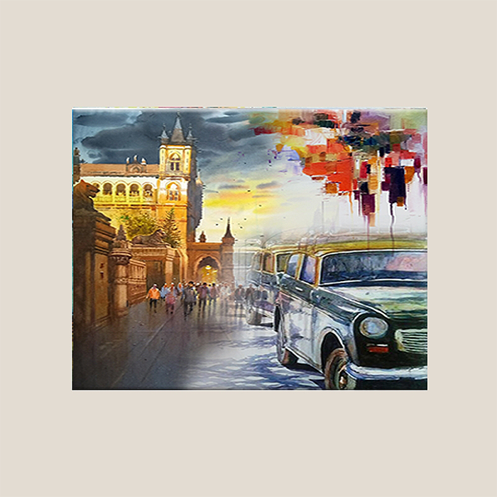 Wall Art Cluster Canvas Reflections of Bombay Highlighted with Hand Embroidery