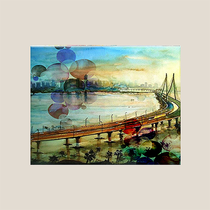 Wall Art Cluster Canvas Reflections of Bombay Highlighted with Hand Embroidery