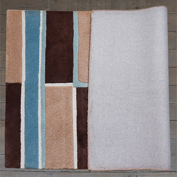 Carpet Hand Tufted 100% Woollen Multi Light Blue And Off White Block - 4ft X 6ft