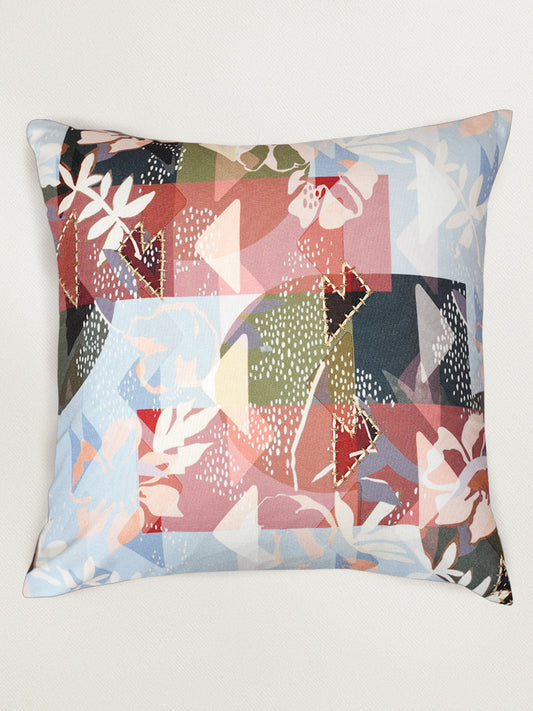 Abstract Floral Embroidered Reversible | 16 x 16 inch | Spring Summer Cushion Cover