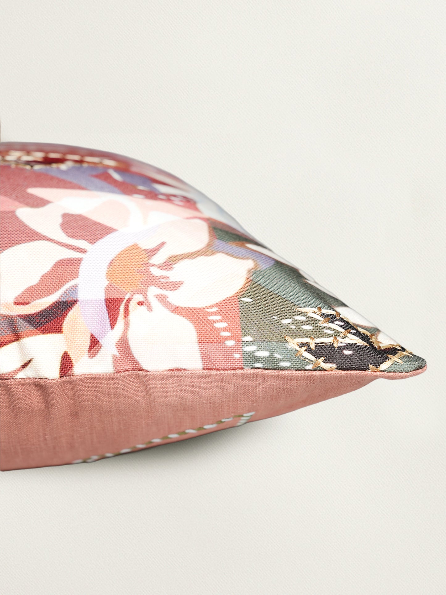 Abstract Floral Embroidered Reversible | 16 x 16 inch | Spring Summer Cushion Cover